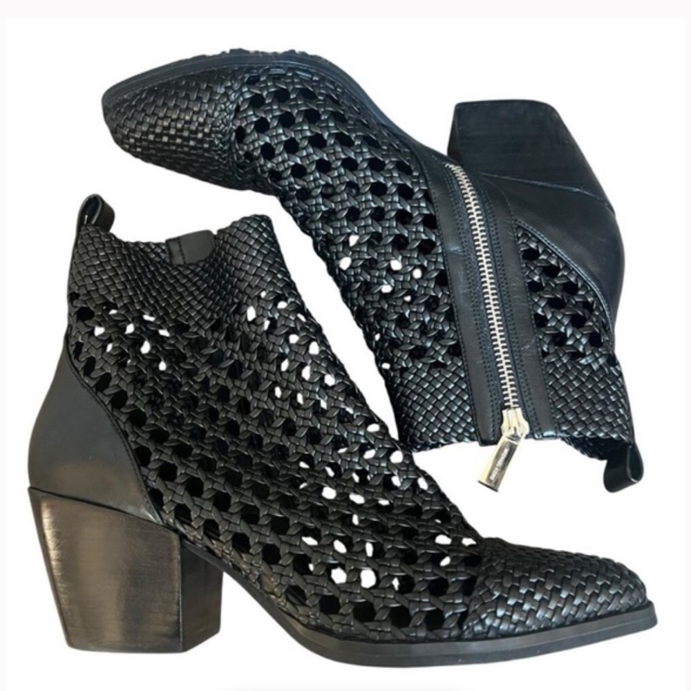 Michael Kors Black Mid Woven Ankle Booties - Picture 1 of 9